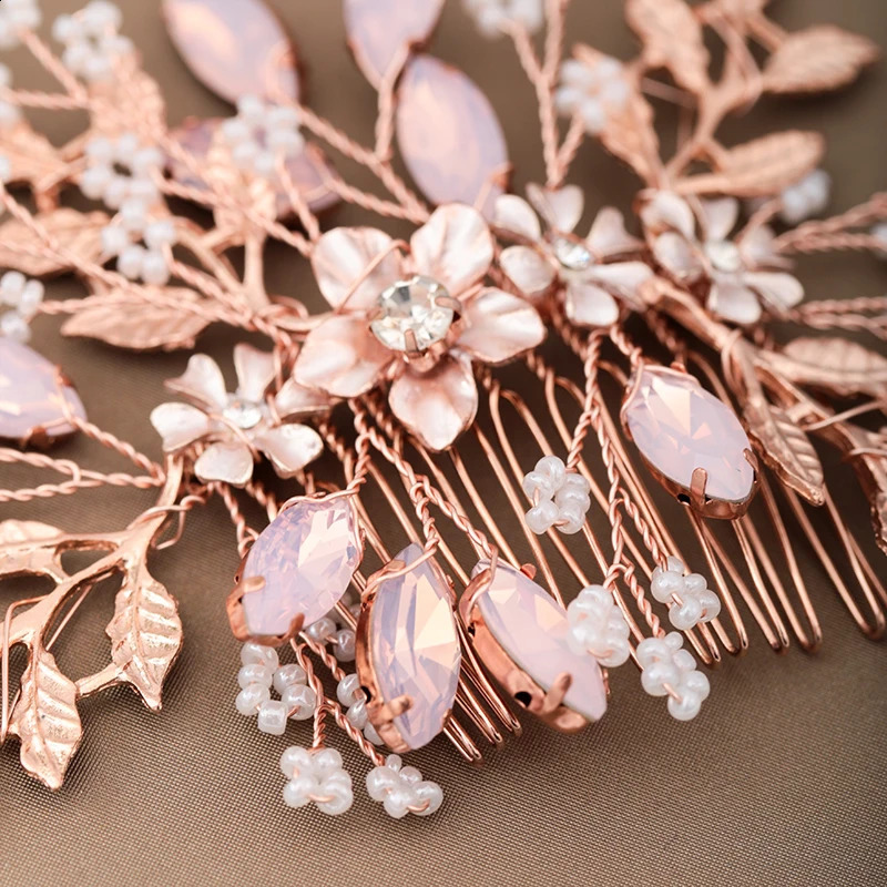 Rose Gold Wedding Hair Accessories Ladies Comb Flower Headdress Bride Hairpin Handmade Prom Tiara 241122