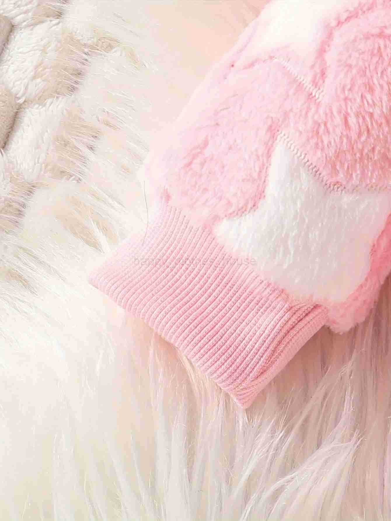0-2 year old baby Autumn-winter five-pointed star pattern pink furry warm hooded top + pants two-piece setXJ241205