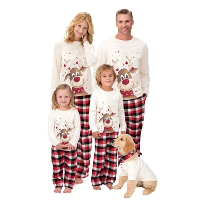 2024 Christmas Family Pajamas Set Adult Kid Sleepwear 2PCS Pyjamas Sets Deer Tops Pants Xmas Matching Clothes 241204
