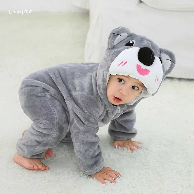 Pajamas Gray Koala Romper Baby Jumpsuit Boy Girls Winter Outfit Toddlers Halloween Animal Suit Funny Onesie Festival Party Bebe Clothes H241205