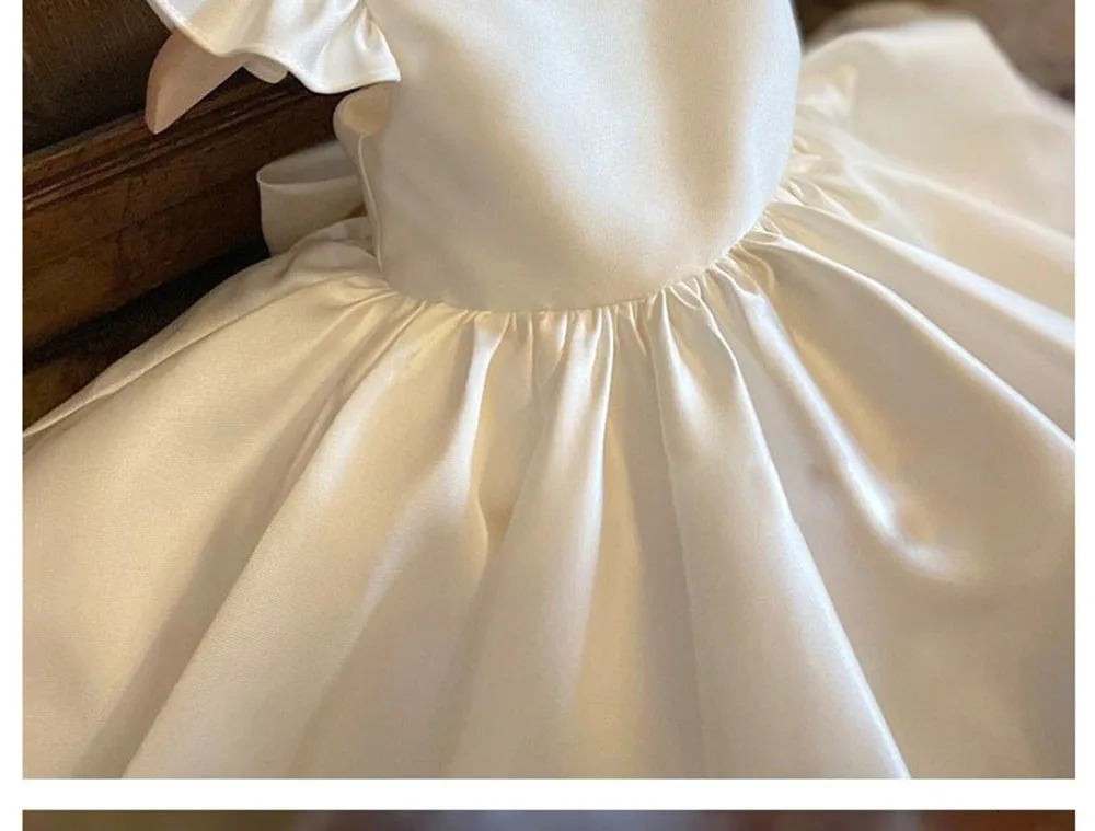 HETISO Baby Dresses for Wedding Pearl Necklace Girl Kids Dress White Toddler Clothes Elegant Birthday Gown 1-8 Years R250424