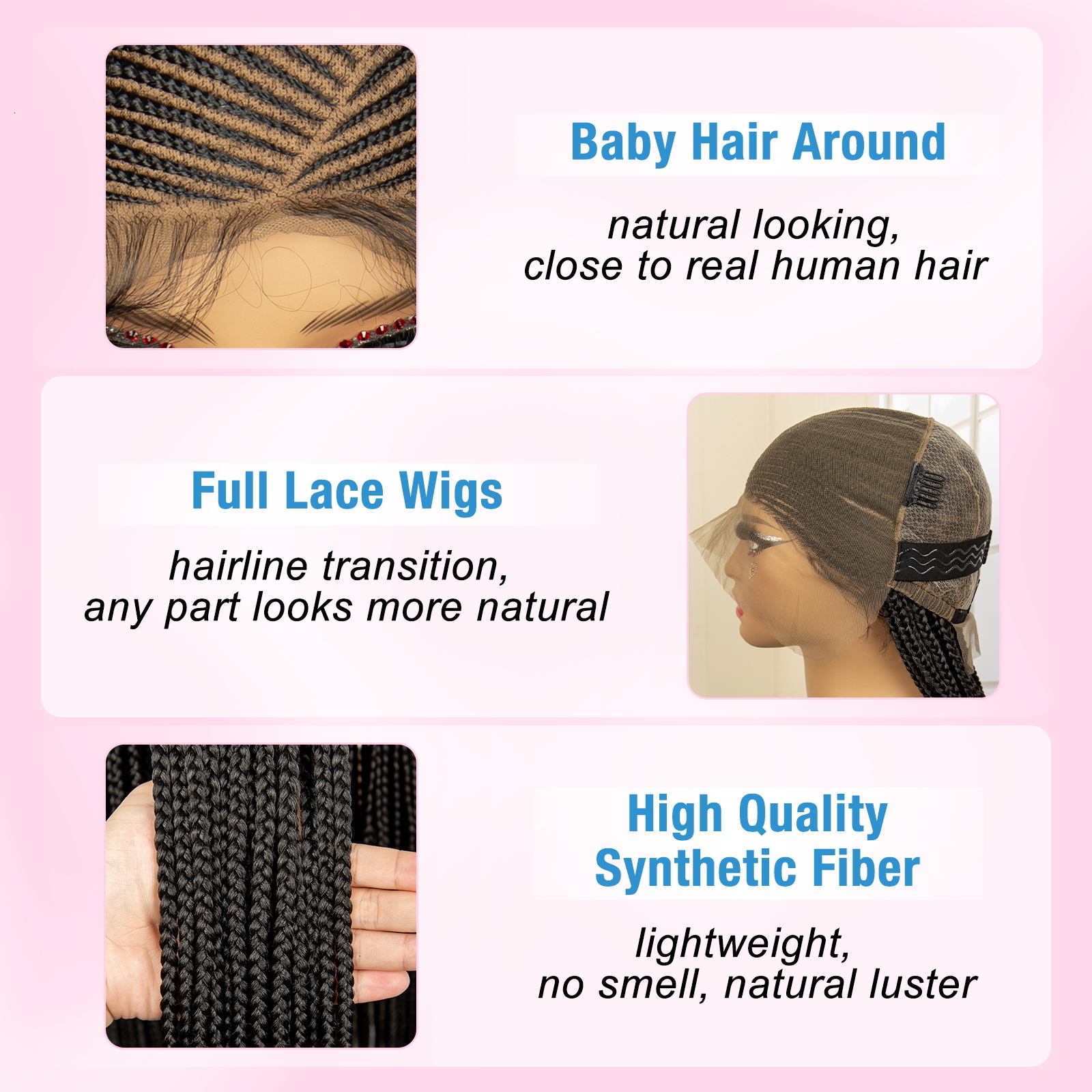 36 Inches Full Cornrow Braided Wigs Synthetic Knotless Box Braids With Baby Hair For Black Women Lace Frontal Wig