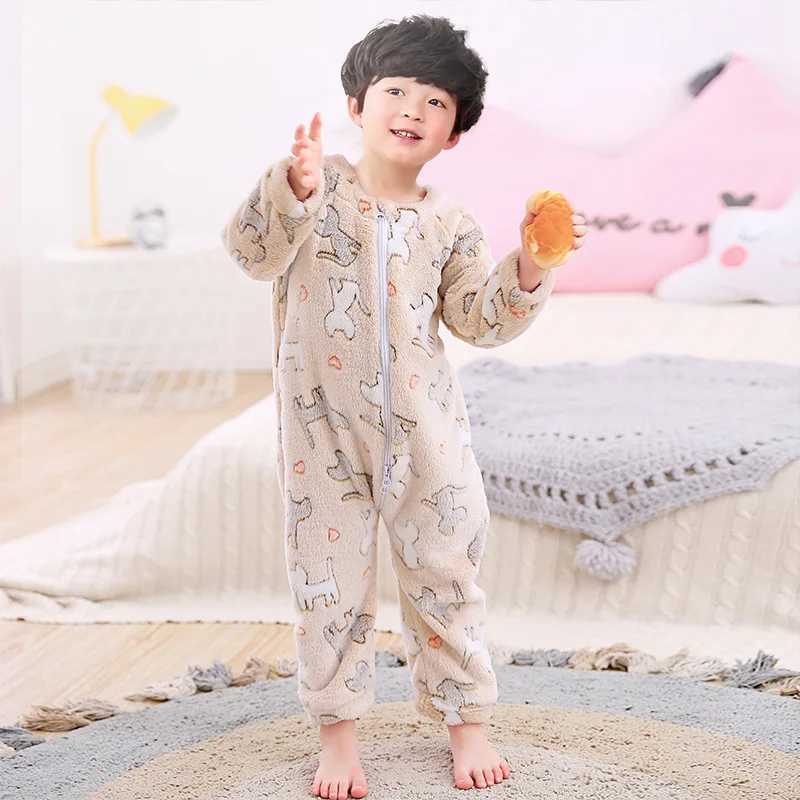 Pajamas Baby Children Jumpsuits Sleeping Wear Toddler Kids Flannel Romper Long Sleeve Autumn Winter Cute Printed Clothing 2 to 4 Years H241205