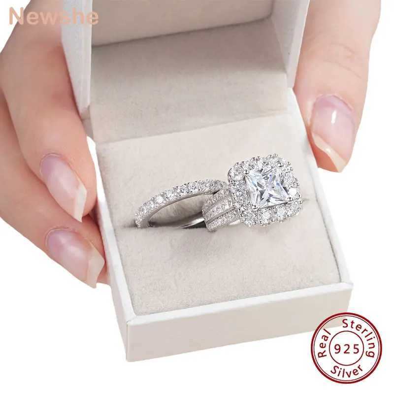 Newshe 925 silver moissanite ring D-color VVS1 diamond wedding ring set suitable for womens luxury jewelry W241205