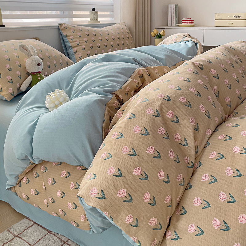 Double Seersucker Winter Floral Double-sided Duvet Cover