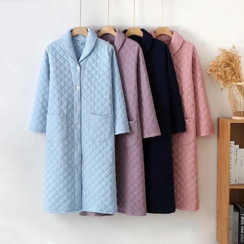 2024 autumn winter womens warm cotton with padded robe womens bathroom long Sve dress simple dress W241204