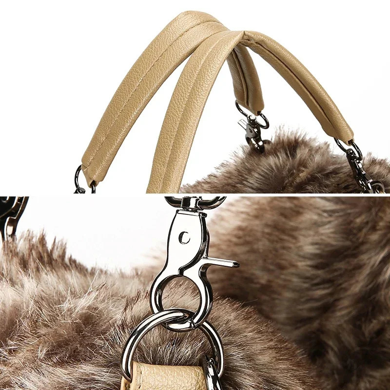 faux fur handbag shopping handbag winter womens bag plush wallet fashion 2024 rivet shoulder bag cold wool 241205