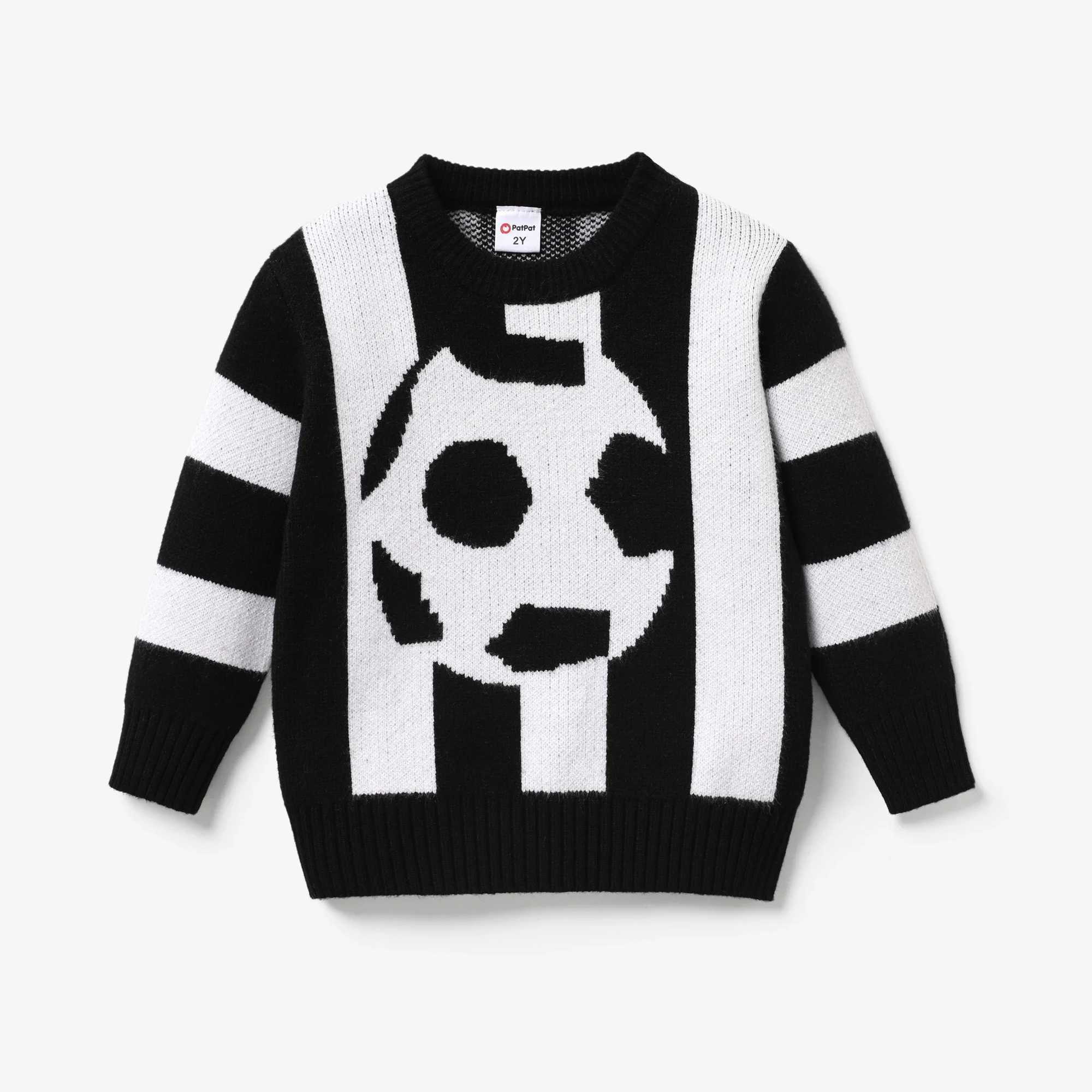 Soft and comfortable knitted sweater with football pattern and sports stripes for young children and boys suitable for outdoor and daily wear W241205