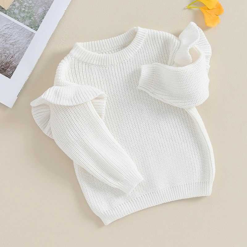 Blotona newborn girl boy knitted pleated long sleeved sweater solid color loose pull flower childrens casual top W241205