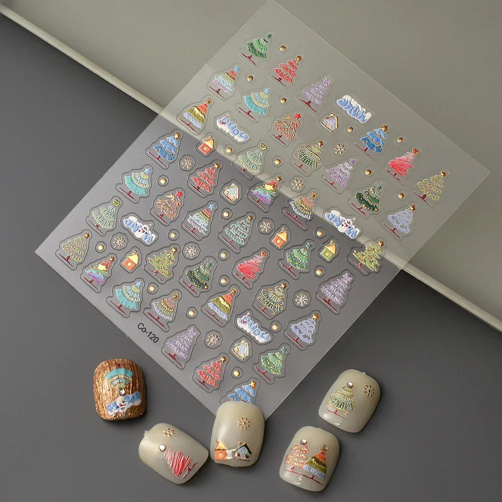 Ins Style Winter Snowflake Nail Stickers White Snowflake Snowman Christmas Tree Year Stickers 241205