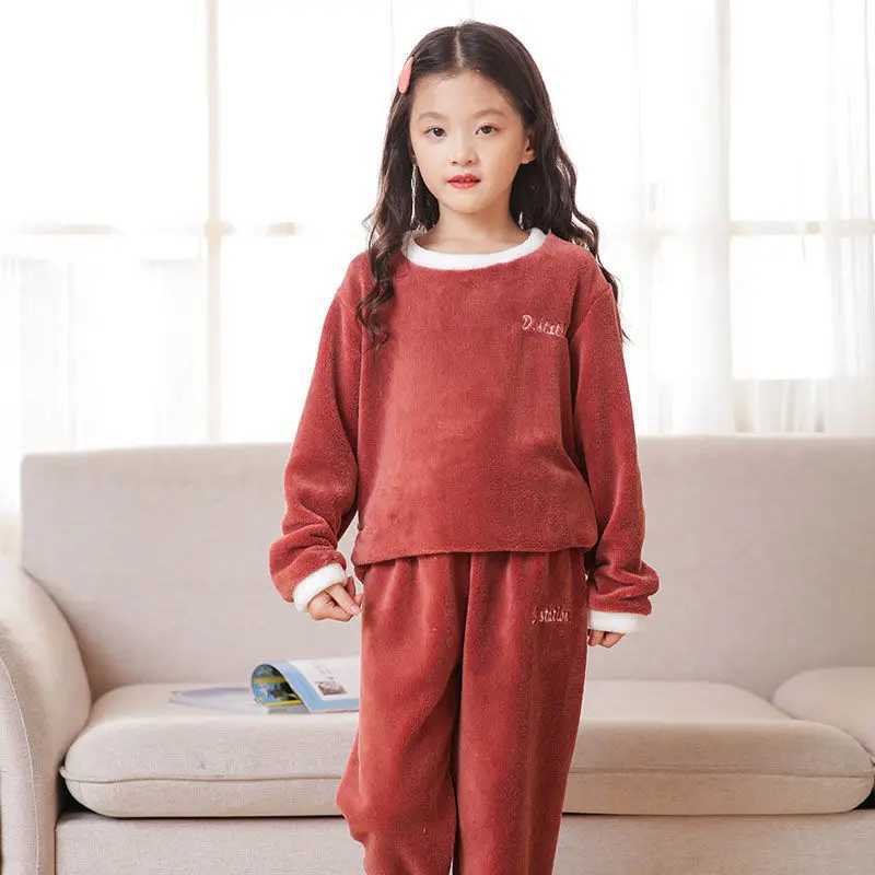 Pajamas Flannel Pajama Pullover Top Winter Toddler Children Baby Coral Fleece Warm Sweatshirt Pant 2pcs Boy Girl Kids Fall Sleepwear Set H241205