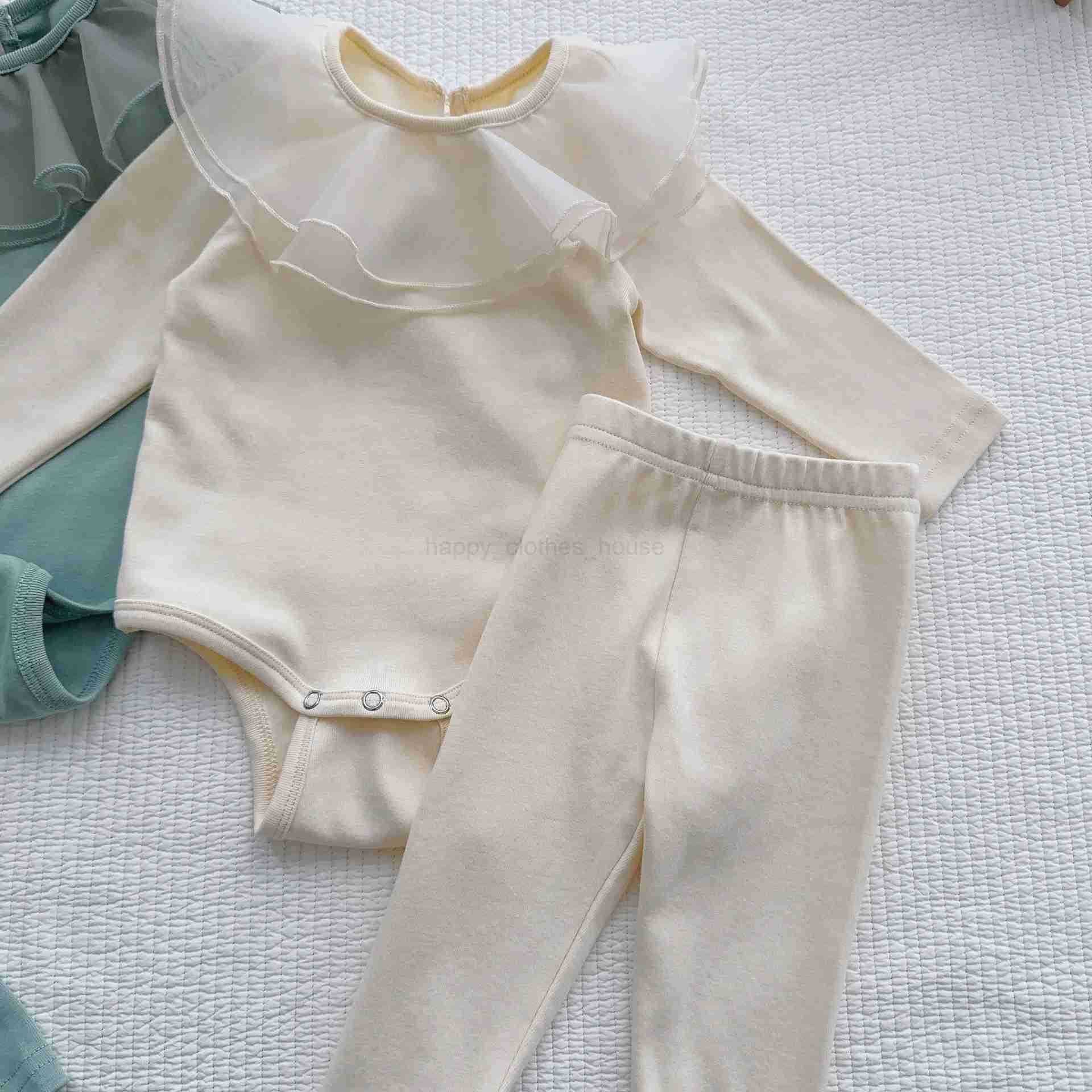 2024 Spring New Baby Long Sleeve Home Clothes Set Infant Girl Lapel Tops + Leggings 2pcs Suit Toddler Cotton Casual OutfitsXJ241205