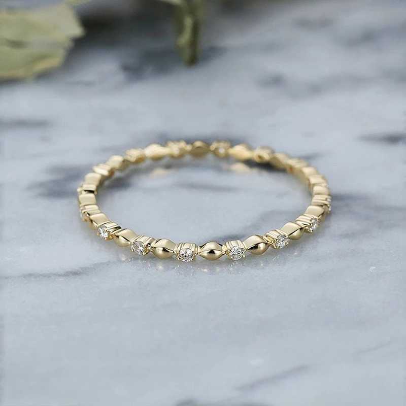 Huitan Korean Womens Thin Ring with CZ Stone Gold Solid Color Elegant N Birtay Gift Give to Friends Fashion Jewelry W241205