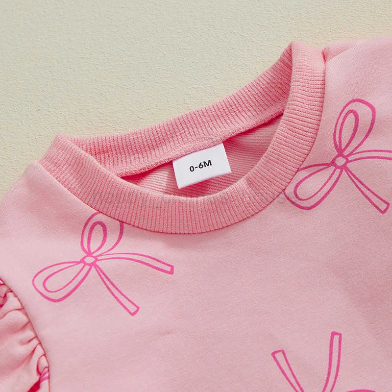 Toddler Girls Clothes 2PCS Autumn Outfits Long Sleeve O Neck Bow Print Tops Drstring Pants Newborn Clothes SetXJ241205