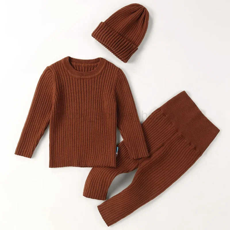 3pcs Sweater Sets Baby Boy Clothes Sets Kids Boys Girls Autumn Winter Knit Clothing Suit Newborn Toddler Outfits Tops Hat PantsXJ241205