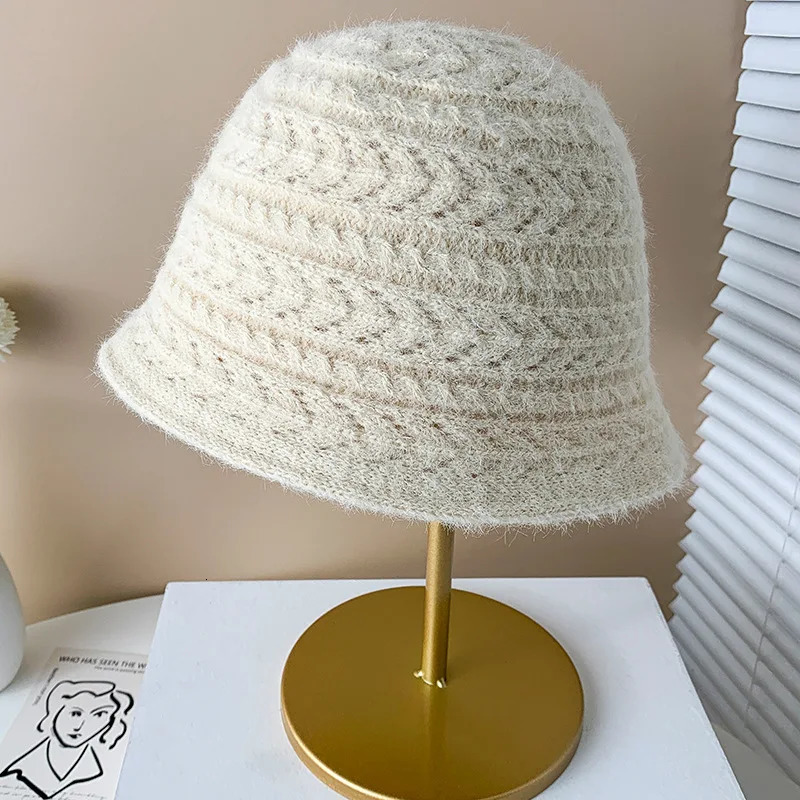 winter warm Panama womens hat bucket hat fishermans hat retro knitted wool basin bucket hat coral fleece brown 241205