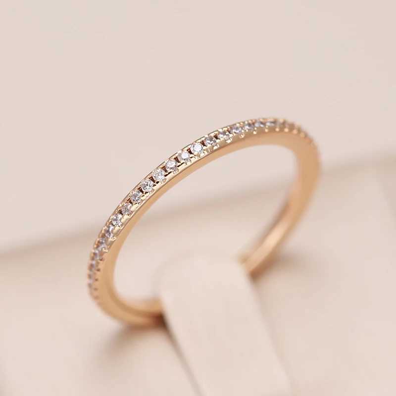 Kinel New Arrivals 585 Rose Gold Single Row Micro Wax Inlaid Natural Zircon Ring for Womens Wedding Party Tern Exquisite Jewelry W241205