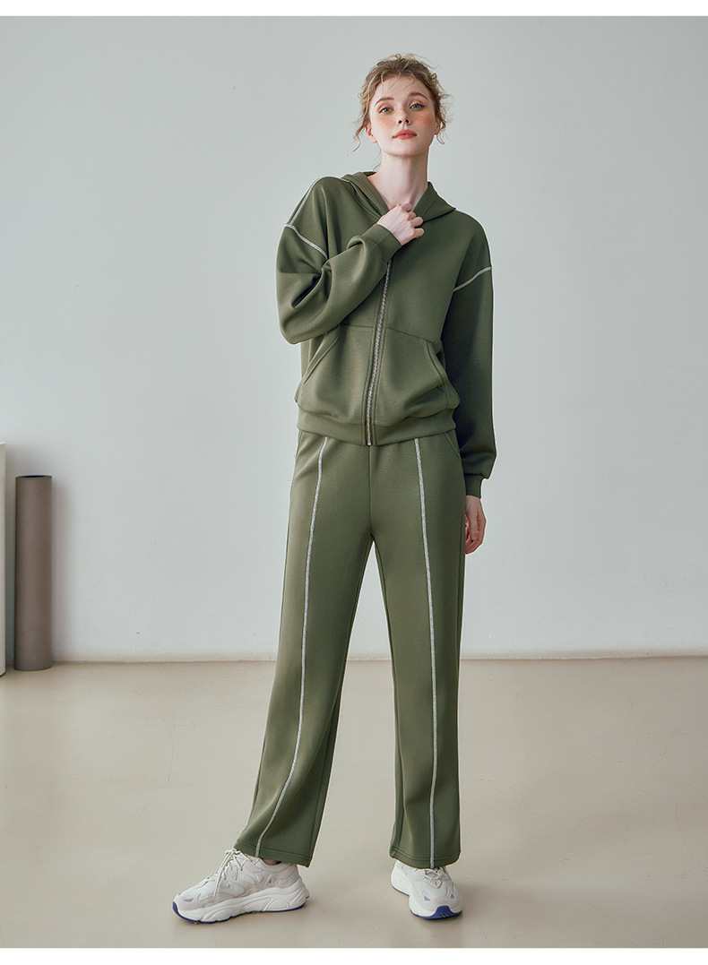 2025--Sports Suit Women's Loose Casual Zipper Hoodie + Straight Trousers Two-Piece Set Loose Fit