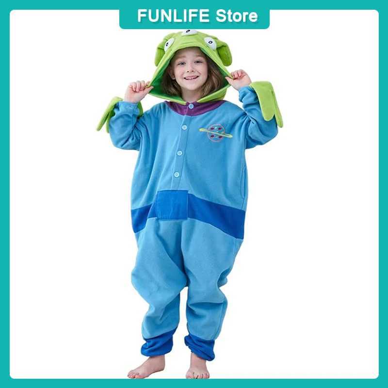 Pajamas Anime Toy Story Alien Jumpsuit Pajama 3 Eyes Alien Cartoon Onesie Polar Fleece Sleepwear Child Adult Plush Home Clothing Cosplay H241205