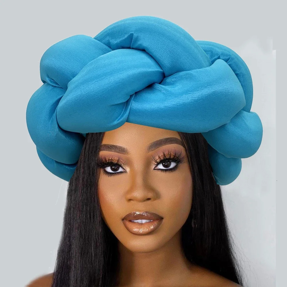 Nigeria Wedding Party Headpiece Female Headband Exaggerated Big Braid Head Band African Raw Silk Turban Cap for Women 241205