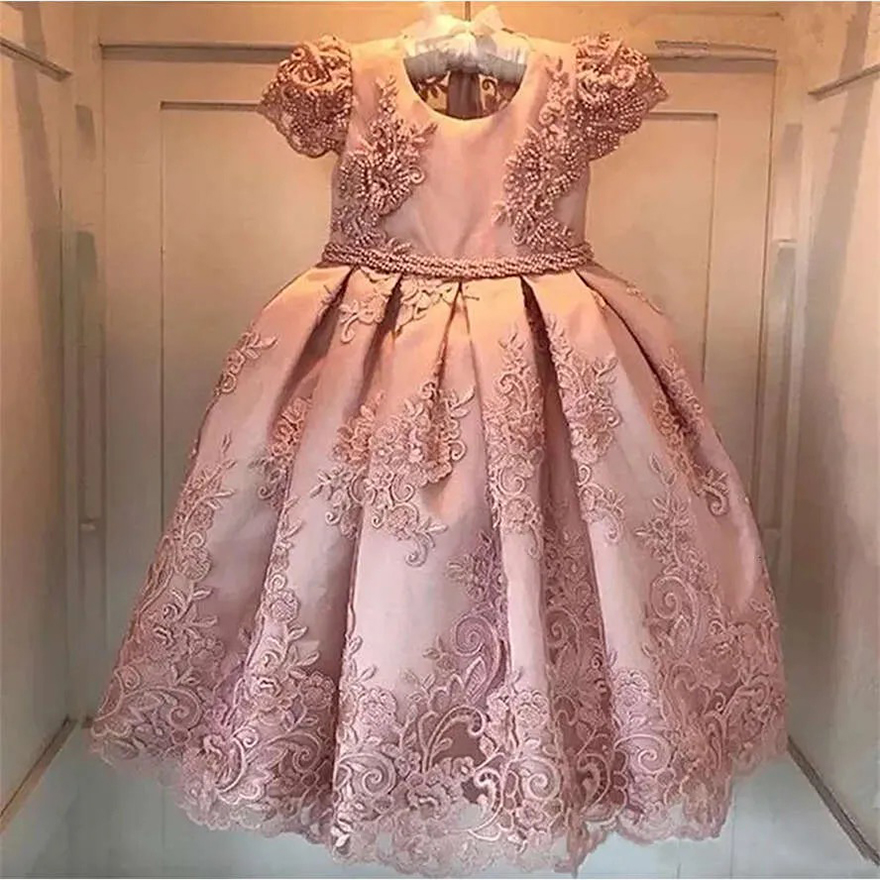 Flower New Cute Cheap Girl Dresses Blush Pink First Communion For Girls Ball Gown Cloud Beaded Pageant Gowns