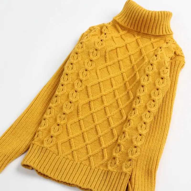 Childrens Sweater Autumn Boys and Girls Knitted Bottom Turtle Neck Shirt Youth Solid High Collar Pullover 1-16Y W241205