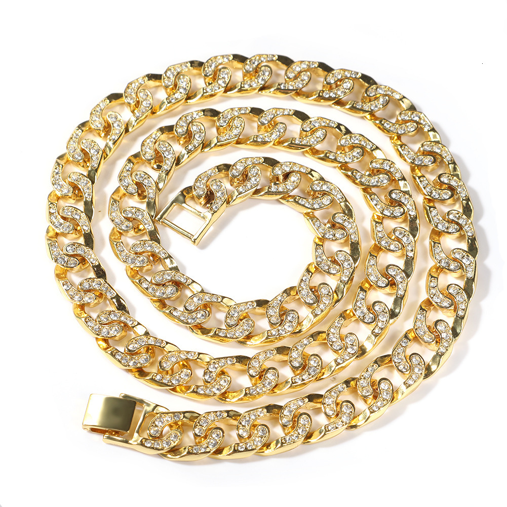 15mm 30inches Hiphop Full Prong Diamond Cuban Link Chain Long Necklace For Men New In Fashion Miami Grunge Neck Chains Heavy Industry Miami Street Rap