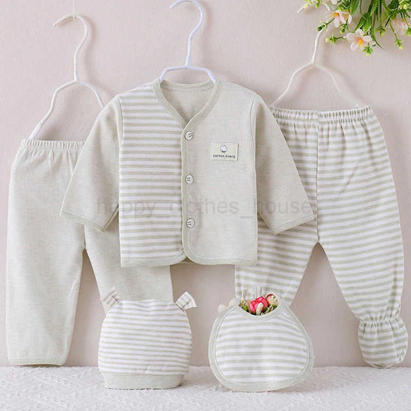 5Piece Spring Autumn Boys Girls Outfit Sets Casual Cute Stripe Long Sleeve Cotton Tops+Pants+Hat+Bibs Newborn Baby Clothes BC509XJ241205