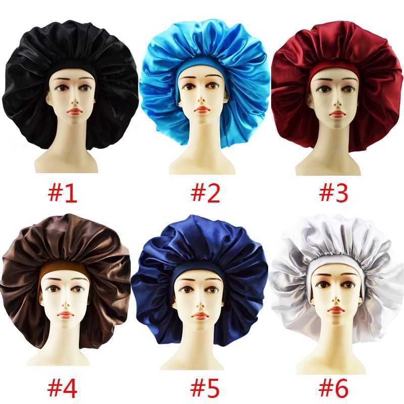 1PCS New Women Big Size Beauty Satin Lined Bonnet Women Beauty Satin Silk Bonnet Sleep C Hat For Curly Springy Hair BlackXJ241205