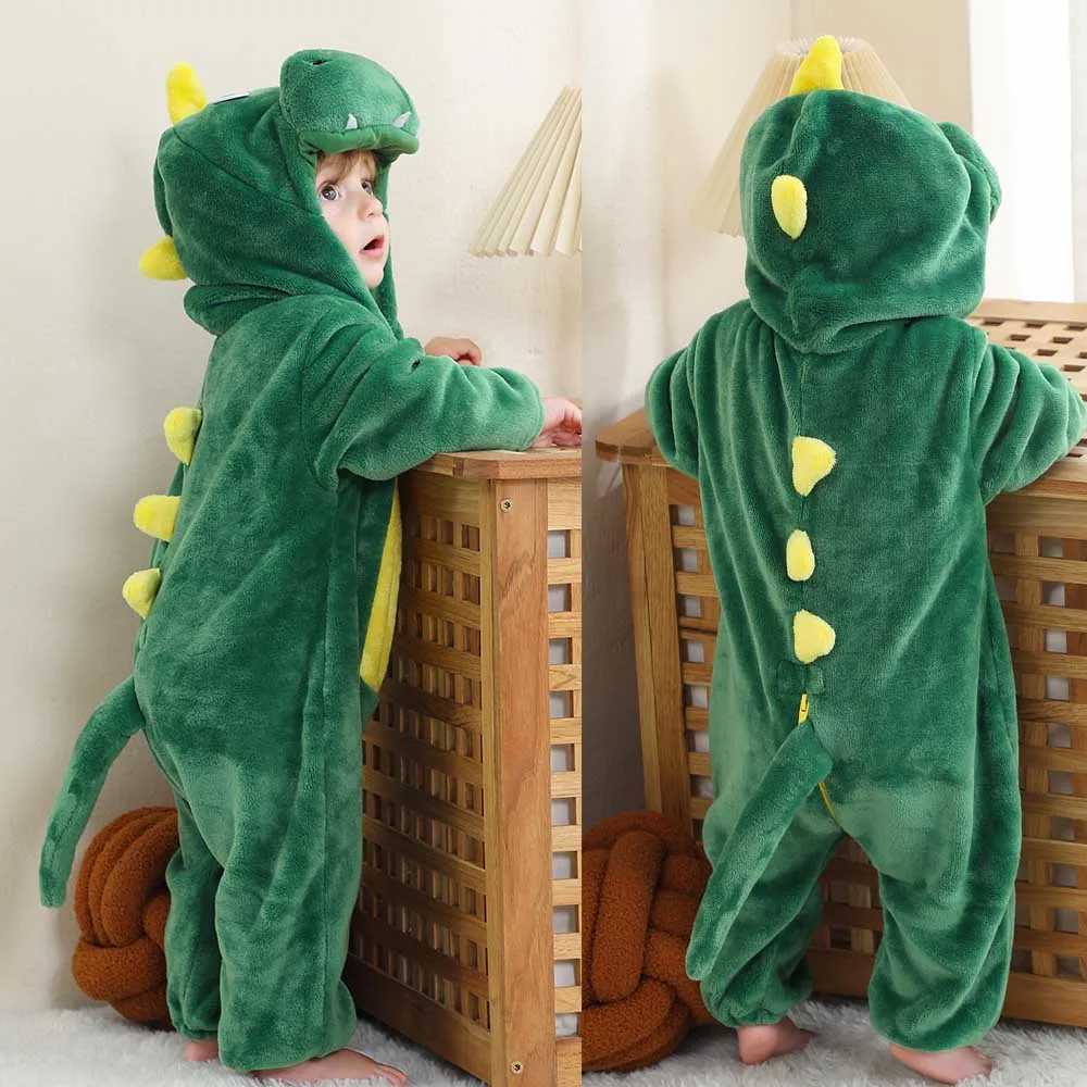 Pajamas Easter Dinosaur Rabbit Baby Rompers Winter Hooded Flannel Toddler Infant Clothes Overall Bodysuit Jumpsuit Costume For Kids Bebe H241205