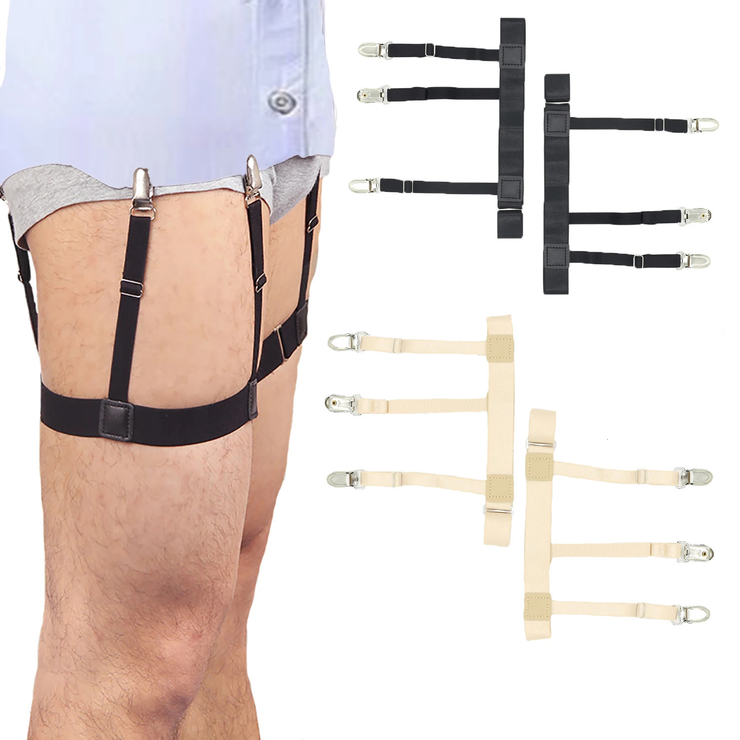 1 Pair Men Shirt Stays Belt With Nonslip Locking Clips Keep Tucked Leg Thigh Suspender Garters Adjustable Strap 241122
