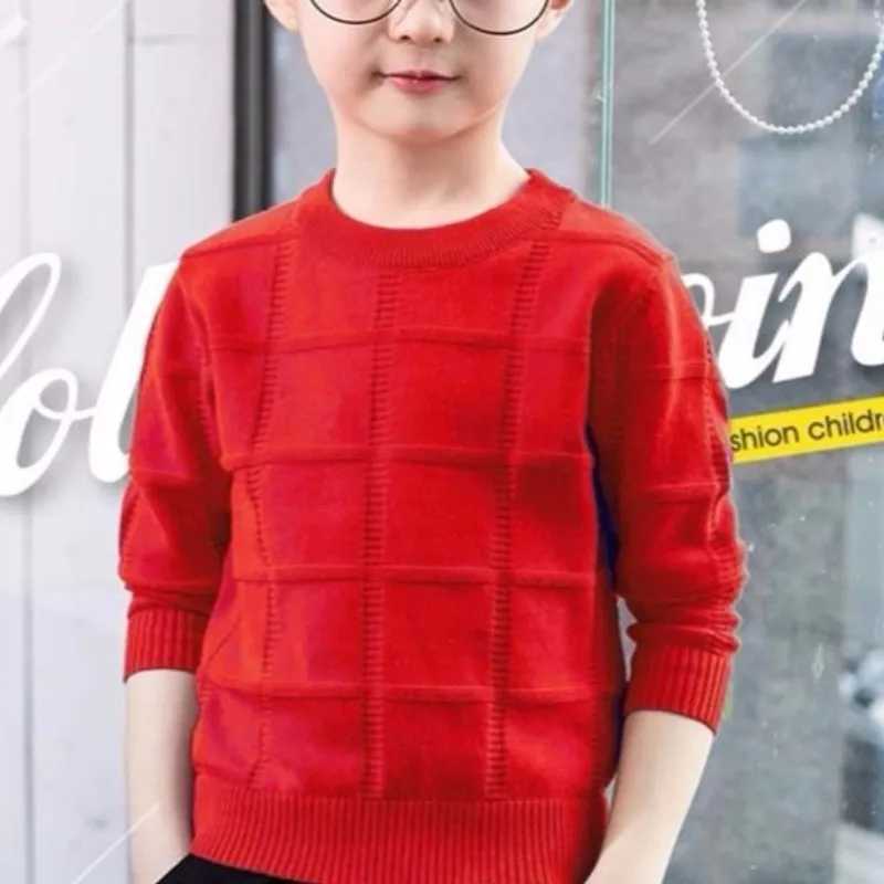 Boys autumn new round neck long sleeved solid color lace shirt casual childrens clothing sweater top W241205