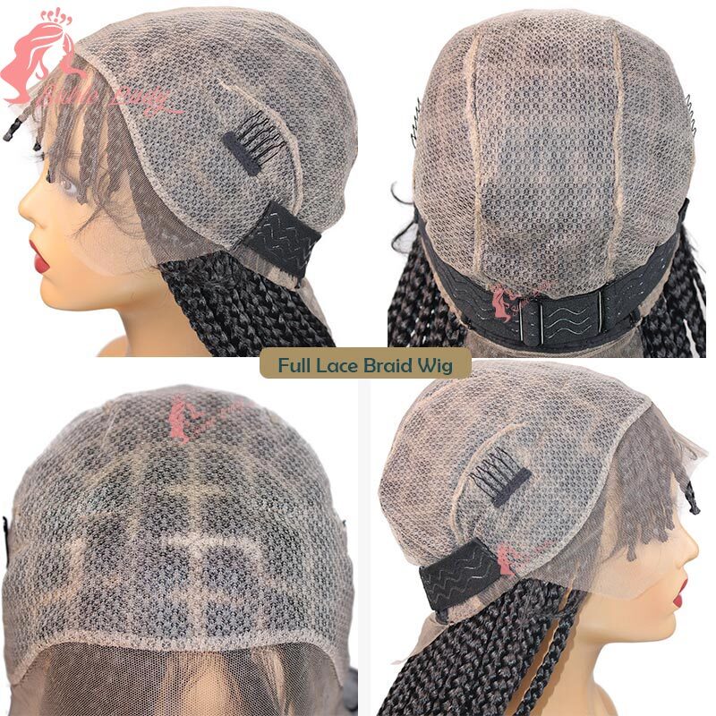 Synthetic Full Box Braided With Bangs For Black Women Lace Front Twisted Knotless Crochet Cornrow Braid Wig