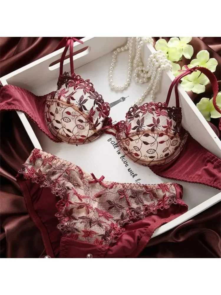 MOYISU Europe and The United States Sexy Underwire Underwear Plus Size Bra Set Big Breasts Red Women Underwear Bra Lace BowXJ241205