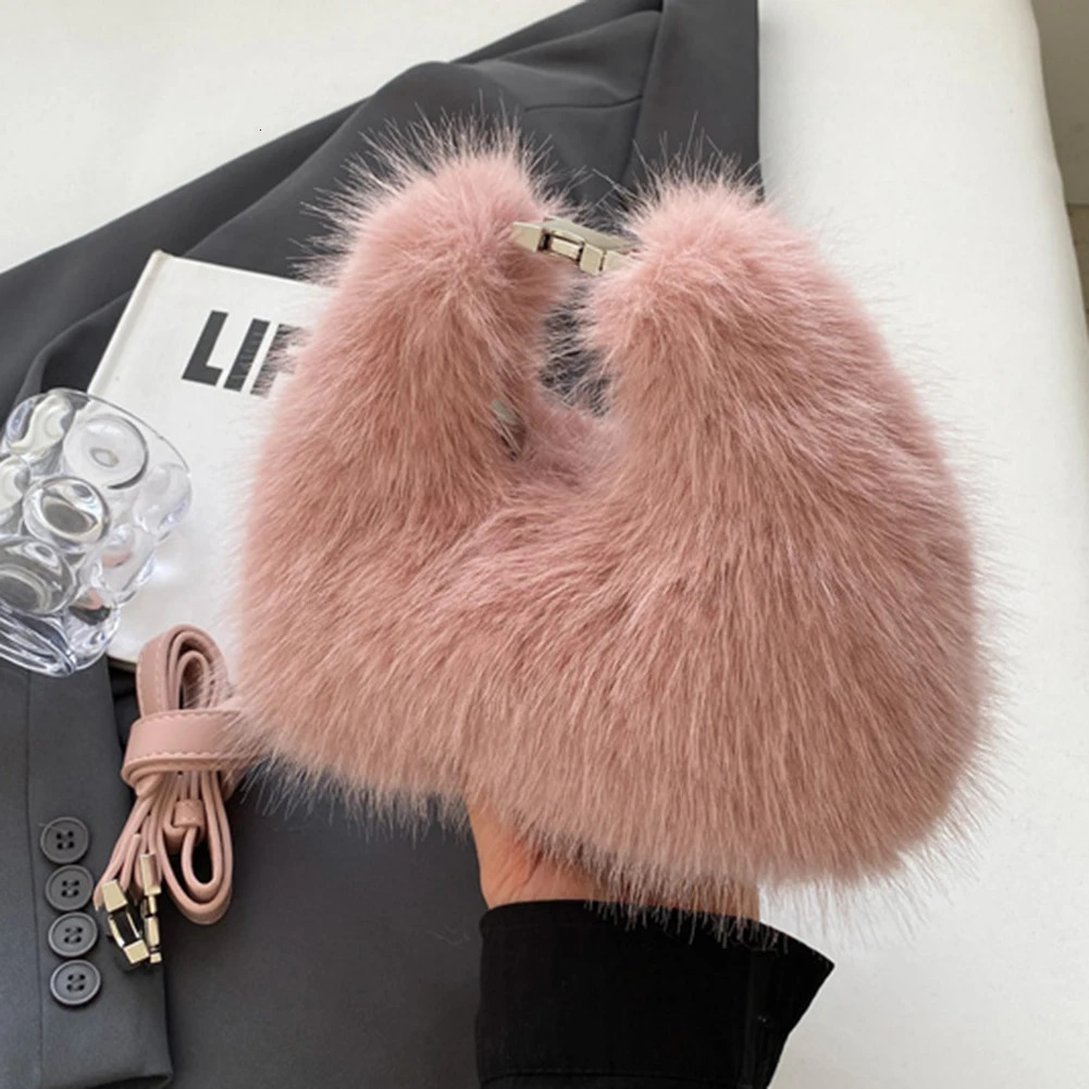 faux fur womens shoulder bag soft plush clutch wallet handbag womens fluffy handbag solid color homeless bag fur handbag 241205