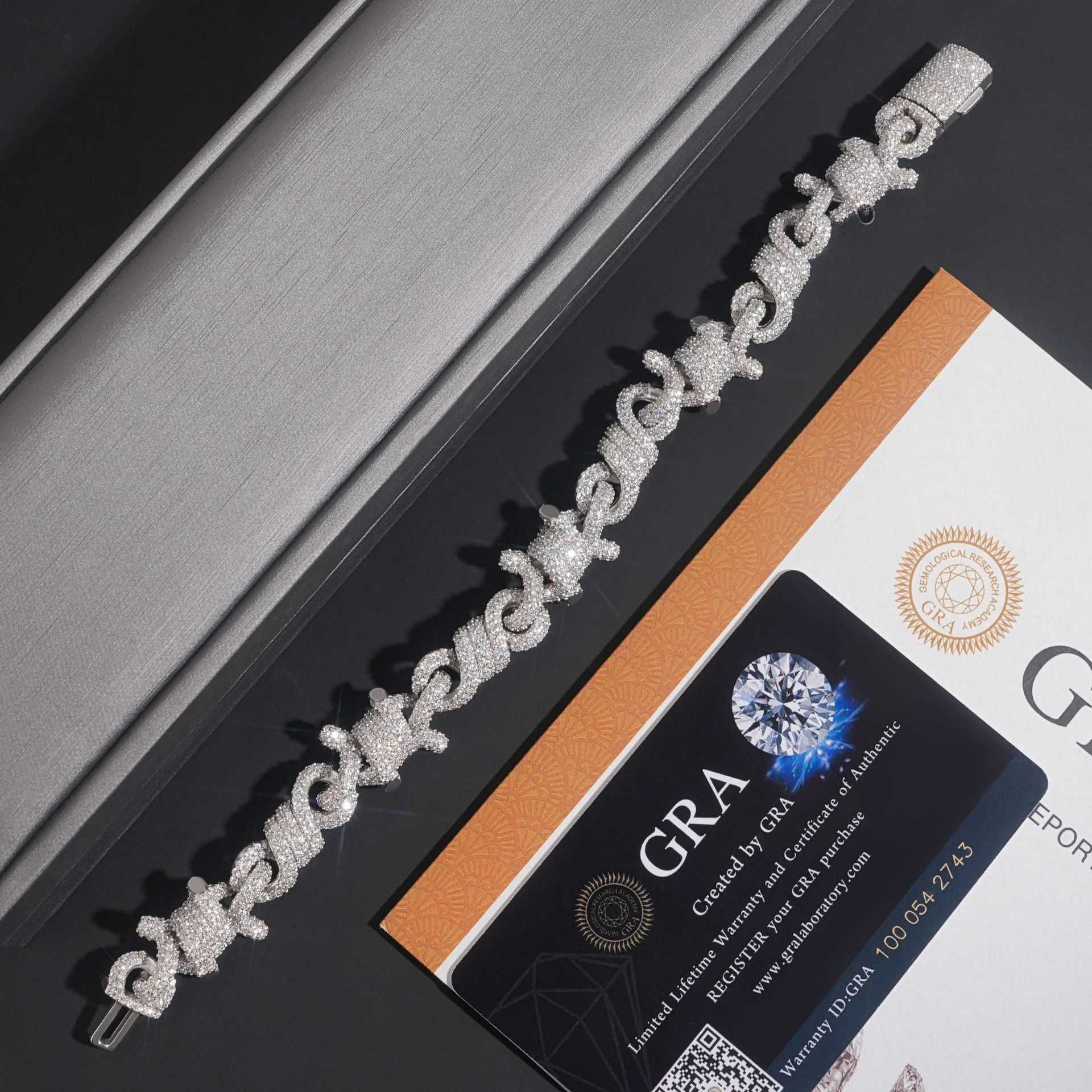 Diamond Hair Trade Straight S925 Silver Moissanite Fried Dough Twists 8-shaped Cuban Bracelet 15mm Male Personality