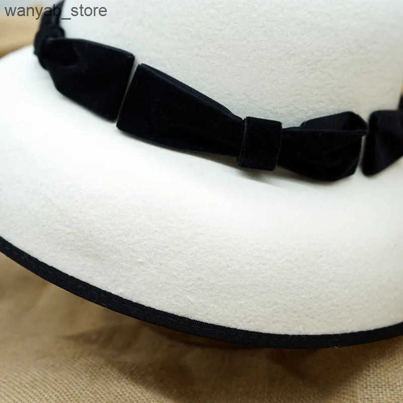 Cloches Elegant Womens Fedora Hat% Wool Bow Winter Hat Womens Cloche Bowler Hat Cocktail Wedding Dress Church Charming Hat L240910
