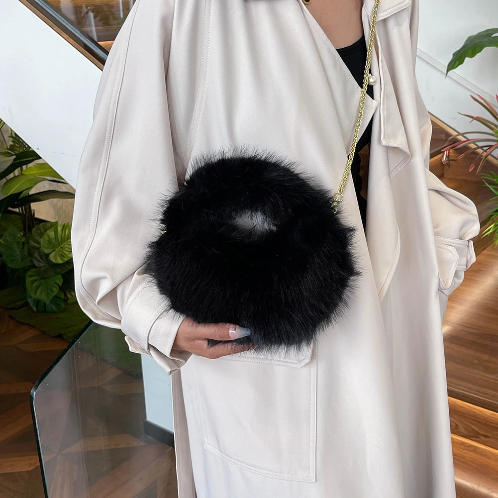 Artificial fox fur shoulder bag womens cross body bag pearl clutch wallet homeless bag work travel bag 241205