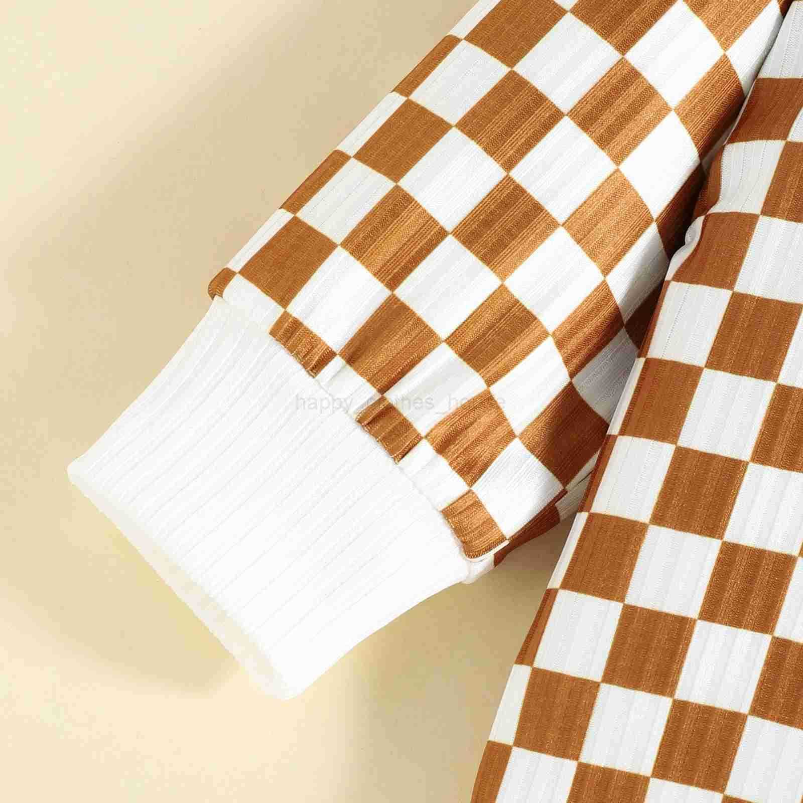 2PCS Autumn Boys And Babies Aged 0-2 Years Old Casual Fashionable Checkerboard Long-Sleeved Top + Solid Color Pants SetXJ241205