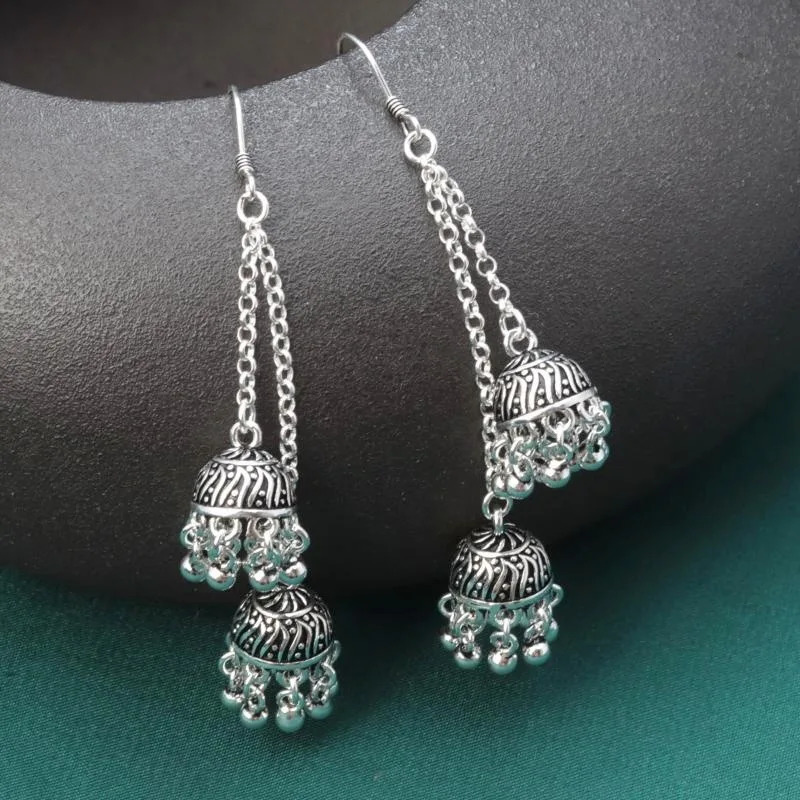 925 sterling silver long tassel womens earrings retro ethnic Thai silver trumpet shaped pendant earrings jewelry wholesale 241205