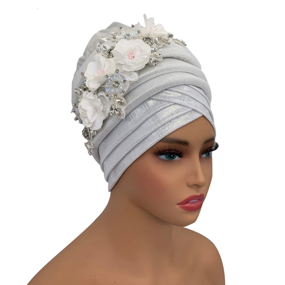 Nigeria Auto Gele Headtie Already Made Wedding Geles Female Head Wraps with Diamond Flower 2024 African Womens Turban Cap 241205