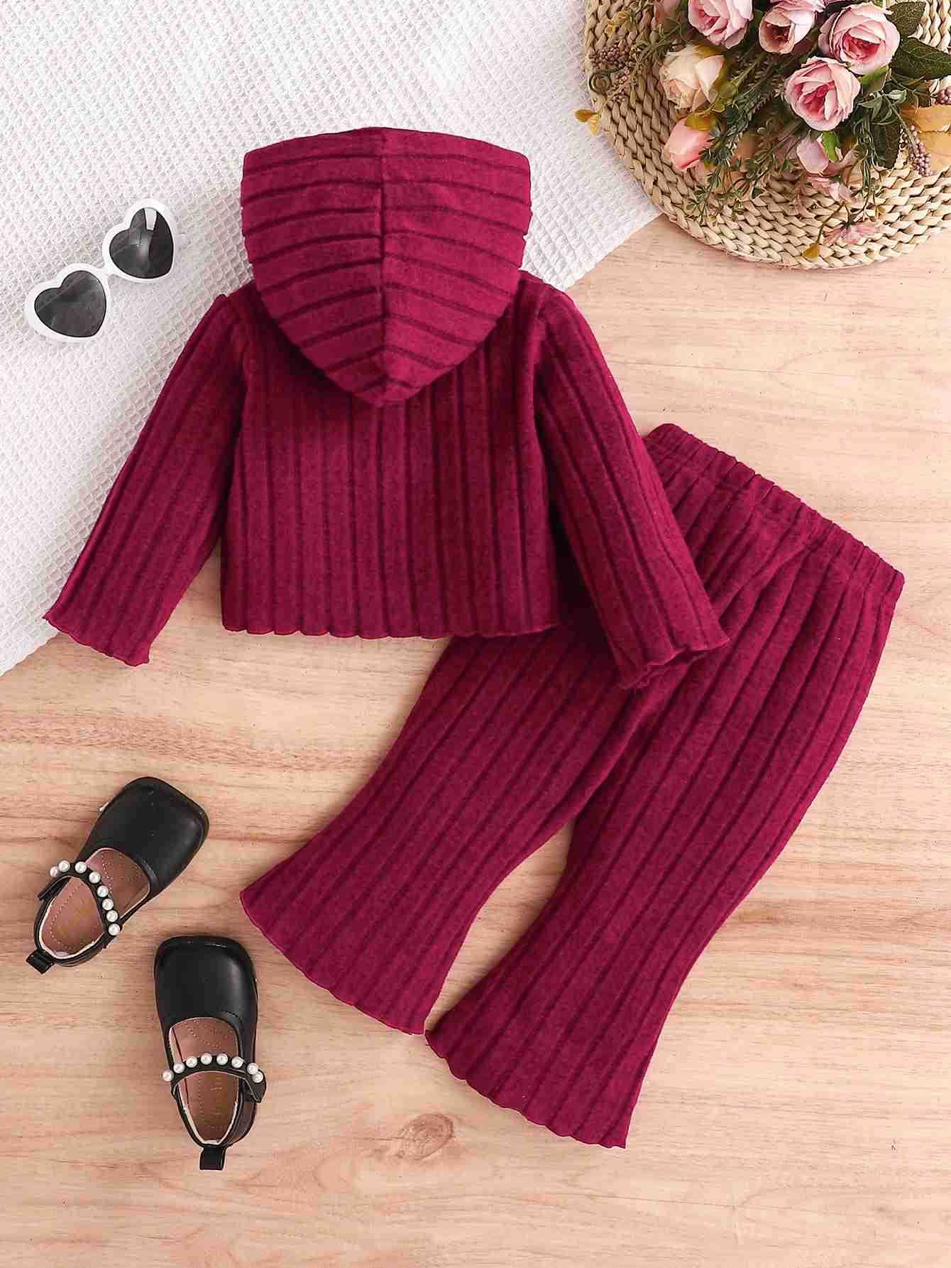 2Pcs Sets For Baby Girls Long Sleeve Hooded Pure Color Top And Long Pants Infant Newborn Spring Autumn OutfitsXJ241205