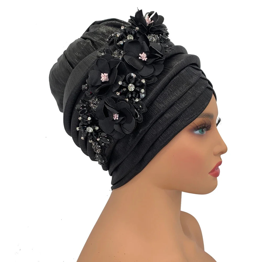 Nigeria Auto Gele Headtie Already Made Wedding Geles Female Head Wraps with Diamond Flower 2024 African Womens Turban Cap 241205