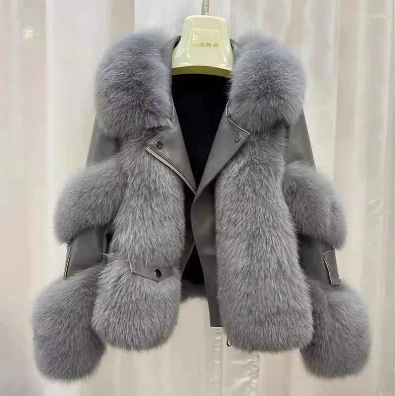 Women's Leather High Quality Imitation Fur Coat Vest Short Clothing Autumn Winter Patchwork Slim Fashion Versatile Warm Female Jackets