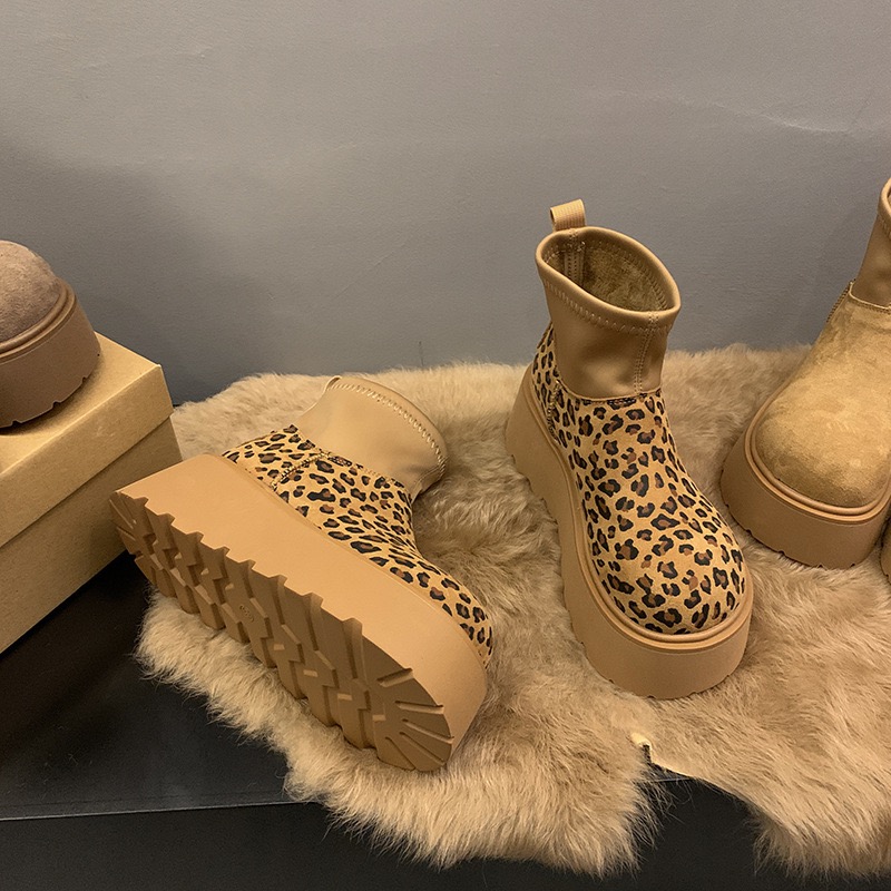 Platform Ankle Snow Boots Women Suede Cotton Shoes High Heels Winter Plush Warm Trend Casual Goth Botas