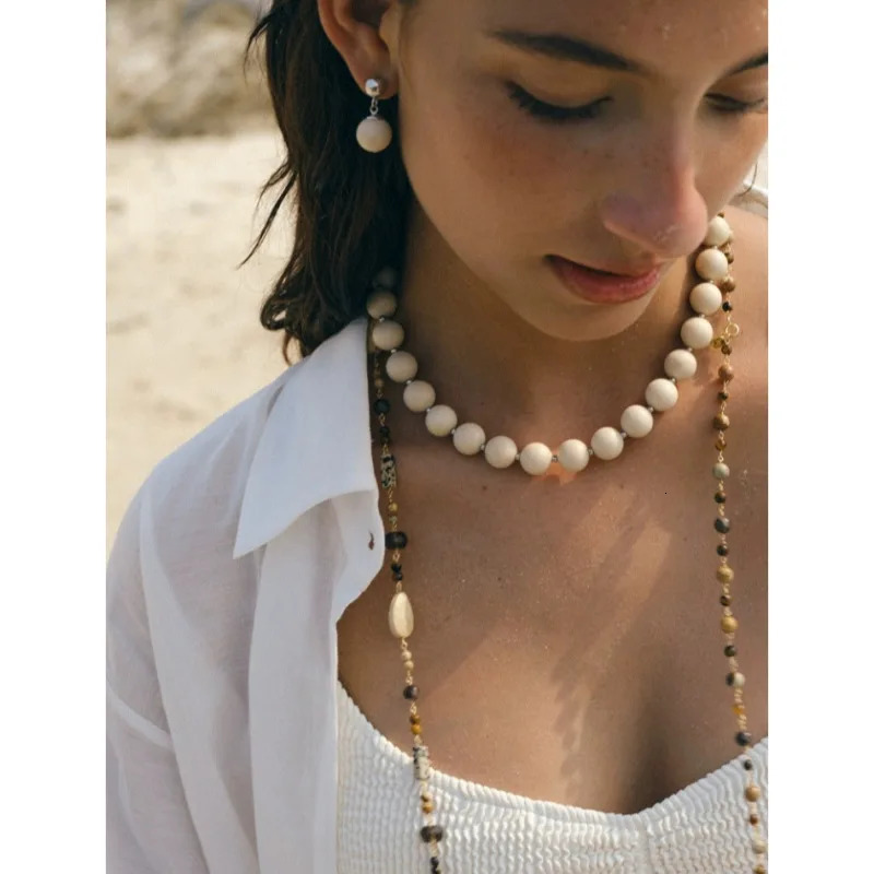 Summer niche personality natural whitening stone bead female European and American minimalism suffocating earrings 241205