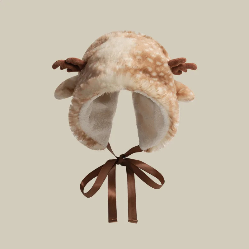 Christmas Deer Plush Lace Pulling Hat for Women Sweet and Cute Ants Keep Warm in Autumn and Winter Plush Ear Protection Headband 241205