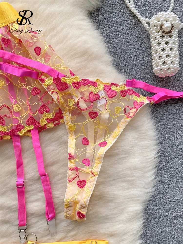 SINGREINY Sexuality Uniform Lace Underwear Suits Camis Straps Sheer Slim Sleepwear Women Embroidery Corset Erotic Lingerie SetsXJ241205