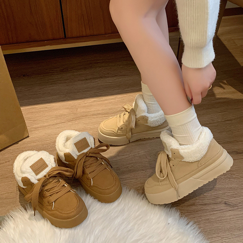 Platform Women Fur Ankle Suede Flats Warm Shoes Casual Snow Boots Woman Trend Short Plush Cozy Mujer Sneakers 241030