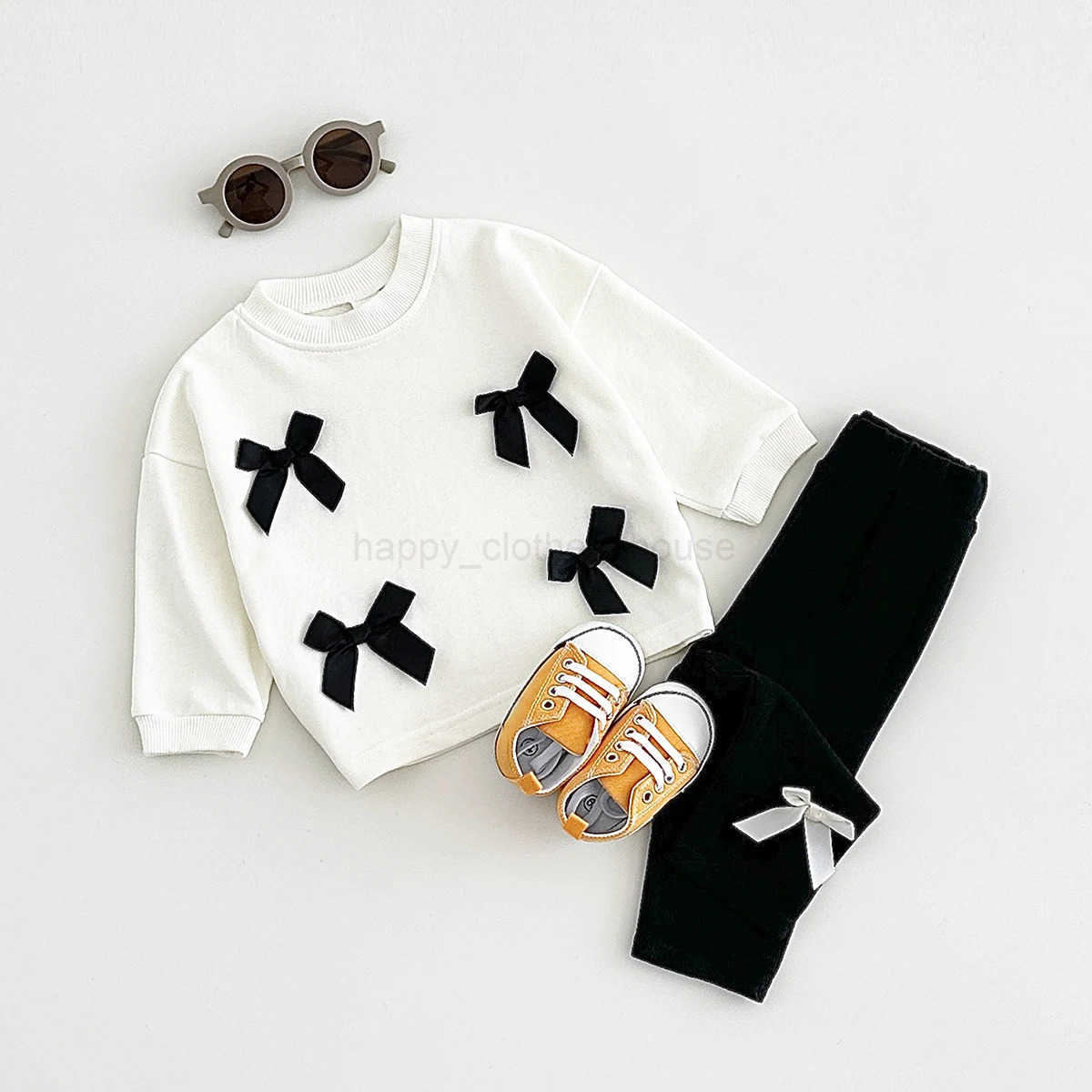 Ins Toddler Baby Suit Infant Outfit Baby Girls Spring Autumn Long Sleeved Bow Top Pullover+Pants Newborn Baby Clothes Sets 0-3YXJ241205
